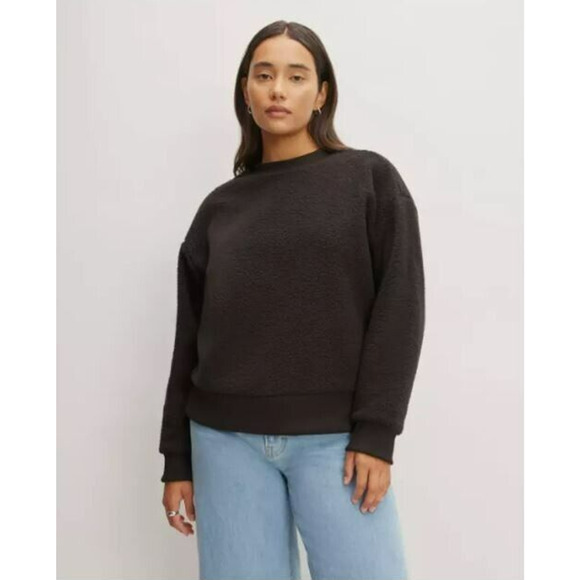 New Everlane Black Fleece Oversized Teddy Crewneck Sweater S - Picture 1 of 6